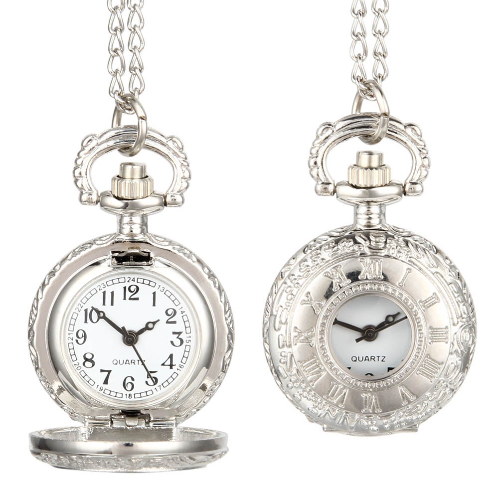 2022 Fashion Vintage Alloy Pocket Watch Roman Numeral Dual Time Display Watch Necklace Chain Watches Holiday Gifts TY66