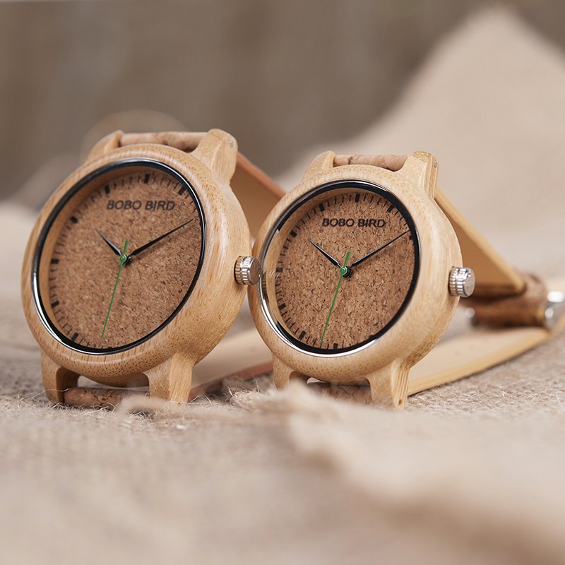 BOBO Bird Couple Watches Lovers Wooden Watches Handmade Cork Strap Fashion Bamboo Quartz Man Wristwatch Customized Logo