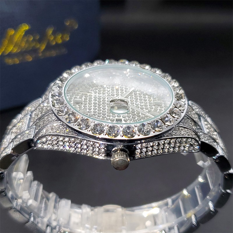 Luxury Men's Watch Bling Bling Big Diamond Quartz Watches Male Hip Hop Rock Stylish Waterproof Calendar Wristwatches Droshipping