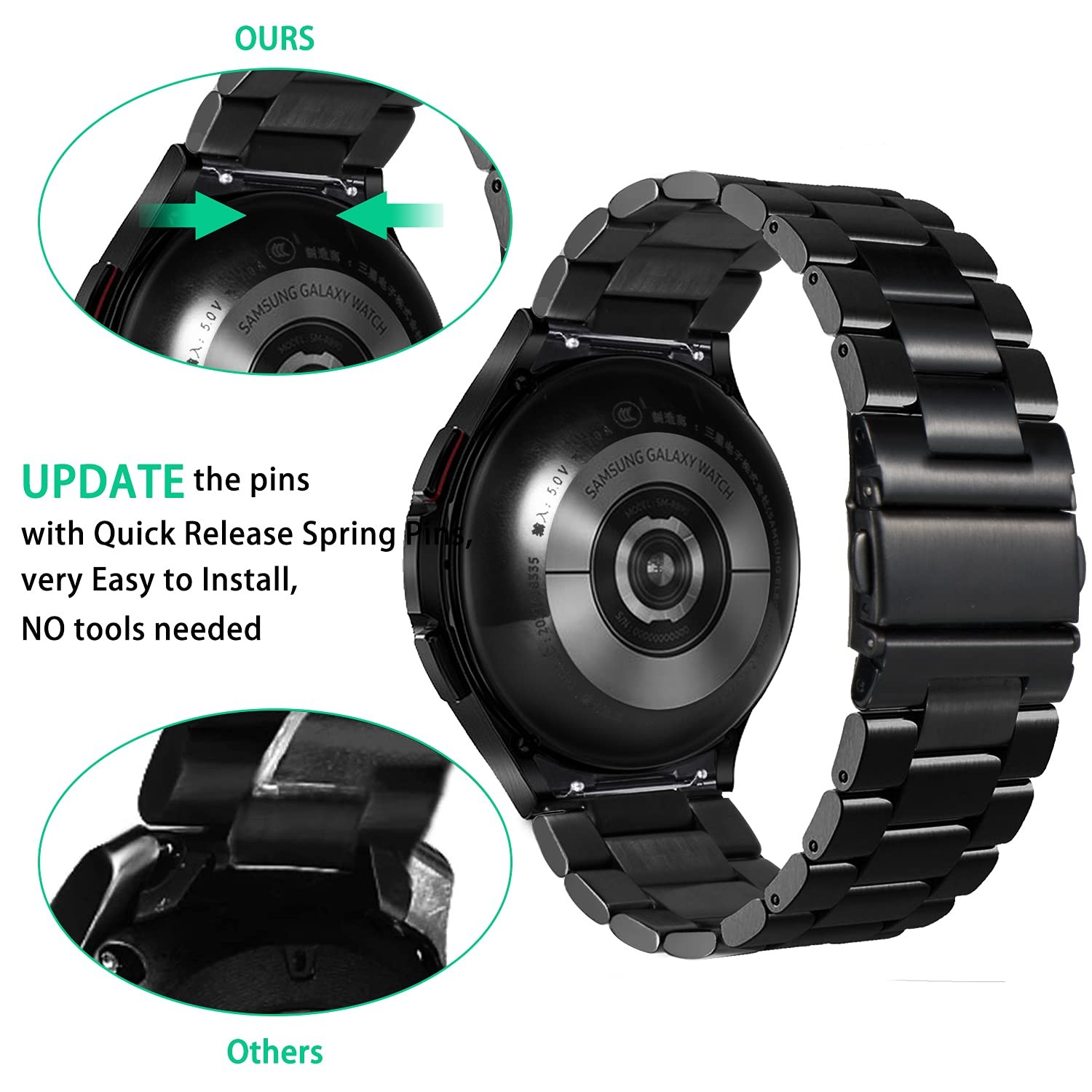 For Samsung Galaxy Watch 4 classic 46mm/watch 4 44mm 40mm, no gap stainless steel strap metal bracelet accessories