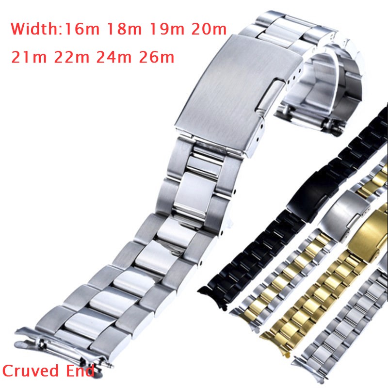 16mm 18mm 19mm 21mm 24 26mm 22mm 20mm Curved End Stainless Steel Watch Band Strap for Samsung Galaxy Watch Watchband