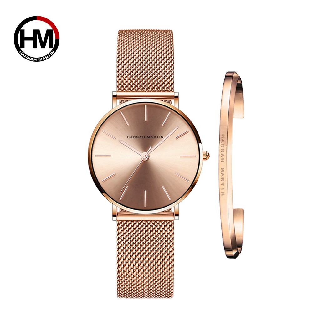 Women Watch 1 Set Bracelet Japan Quartz Simple Movement Waterproof Rose Gold Stainless Steel Mesh Ladies Watch relogio feminino