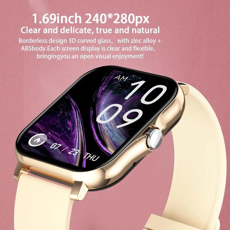 New Ladies Smart Watch Men 1.69 inch Color Screen Full Touch Fitness Tracker Call Ladies Smart Watch for Android IOS+Box