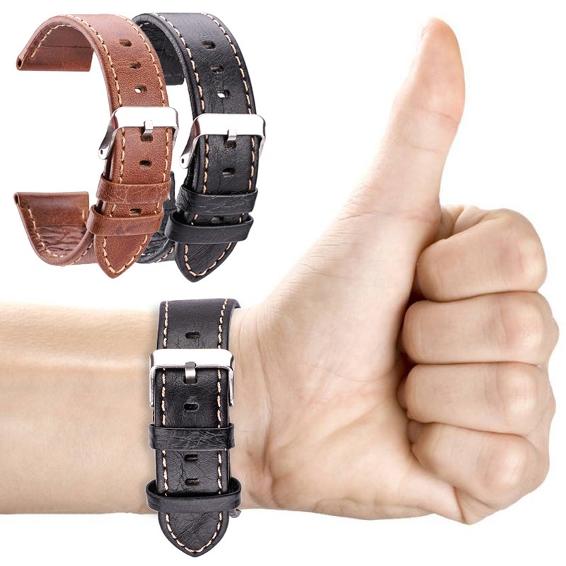 Genuine Leather Watch Band Strap Black Brown 22mm 24mm Strap Women Men Soft Thin Cowhide Watchband Bracelet With Pin Buckle