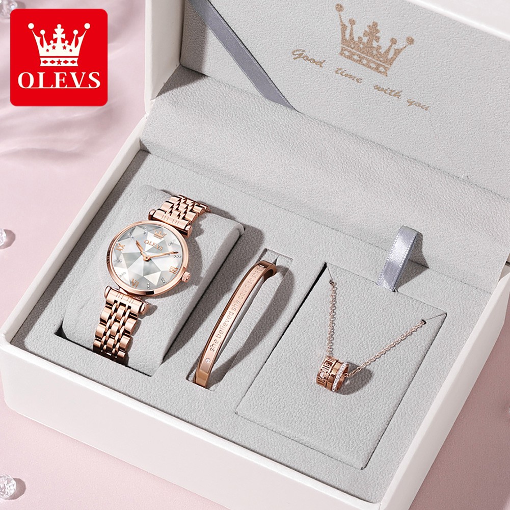 OLEVS Top Brand 2022 Women Fashion Luxury Quartz Watch Waterproof Stainless Steel Wristwatch For Women Fashion Female Gift Set