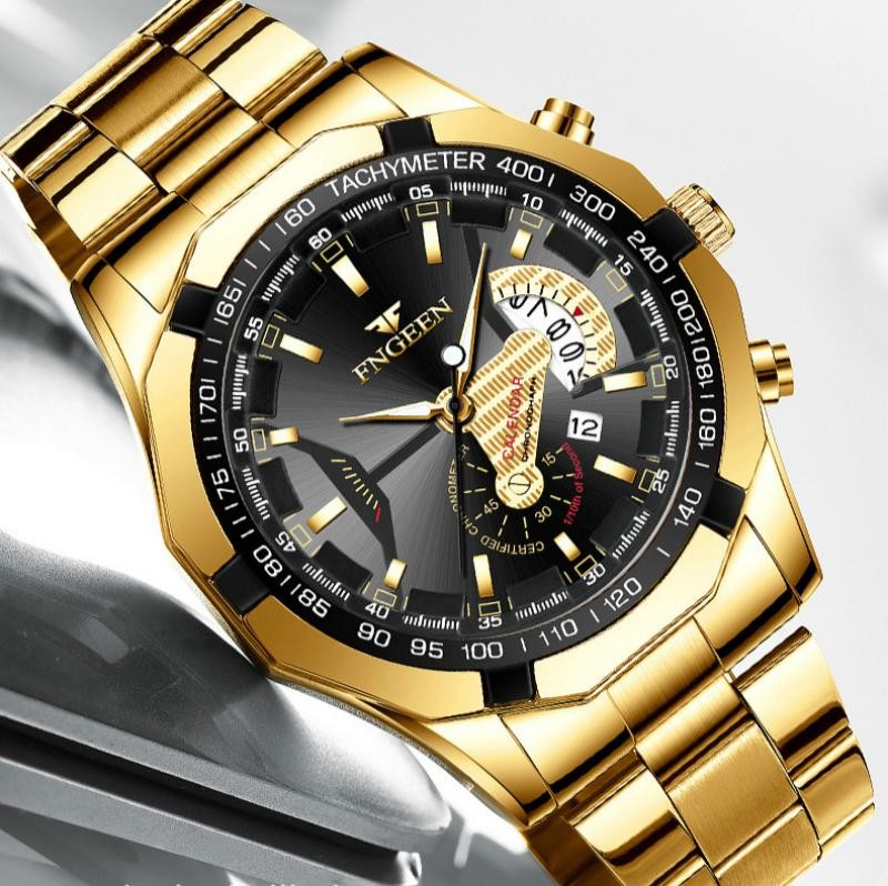 2022 Men's Watch Waterproof Quartz Wrist Watch Big Dial Business Gold Watch Oversized Calendar Creative Golden Men Watches reloj