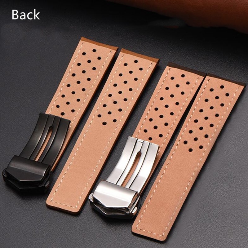 Brown Gray Black Real Corrected Grain Leather Watchband 22mm 24mm Soft Straight End Strap for Tag Heu/Carrera Watch Free Ship