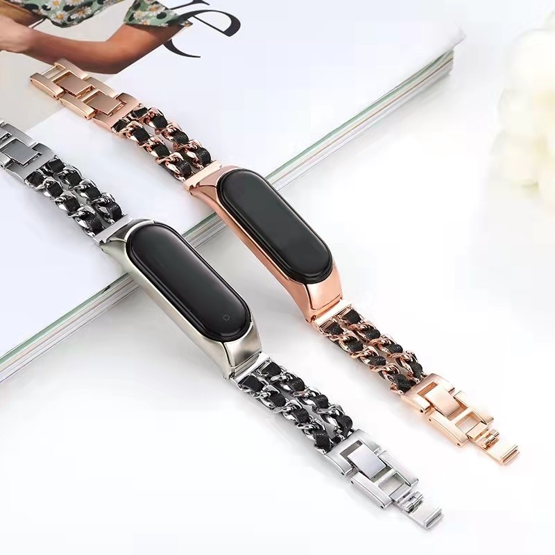Metal+Leather strap For Xiaomi Mi band 6 5 4 3 Smart Stainless Steel Bracelet Miband 6 5 Wristband For Xiaommi Mi band 4 3 strap