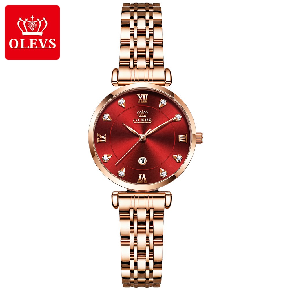 OLEVS Female Watches Fashion Casual Ladies Wristwatch Waterproof Rose Gold Stainless Steel Wristwatch For Women Simple Thin