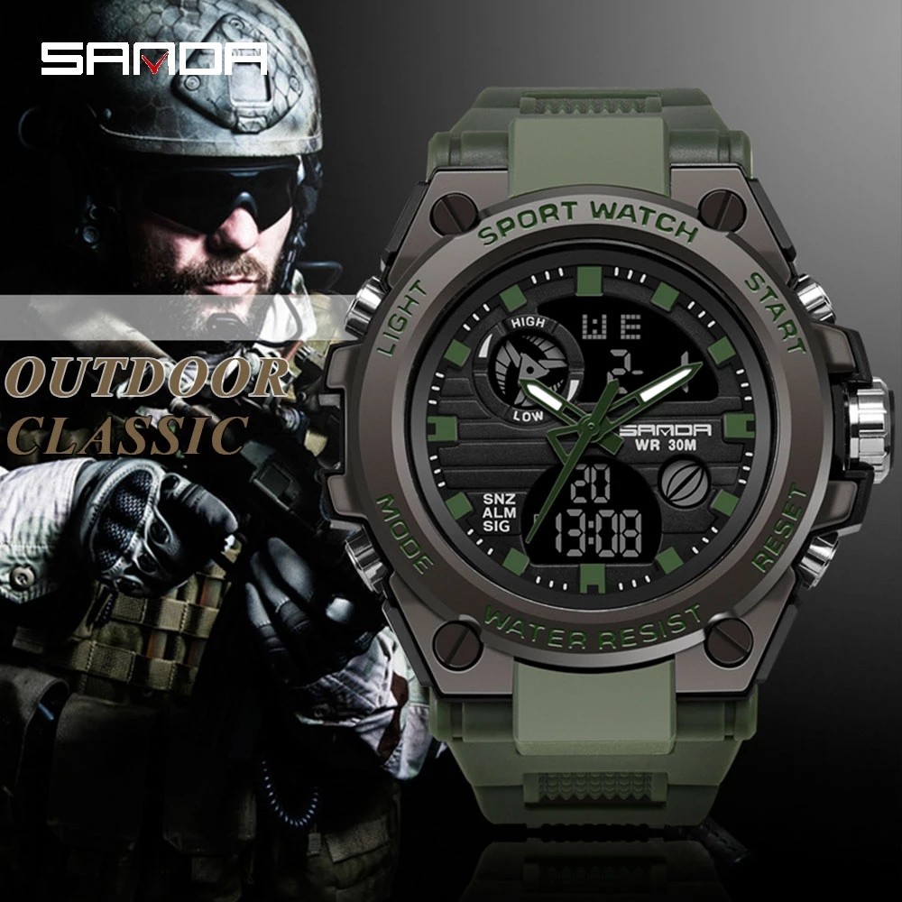 2022 New SANDA Sports Men's Watches Luxury Brand Japanese Military Movement Quartz Watch Men Waterproof S Shock Wristwatches