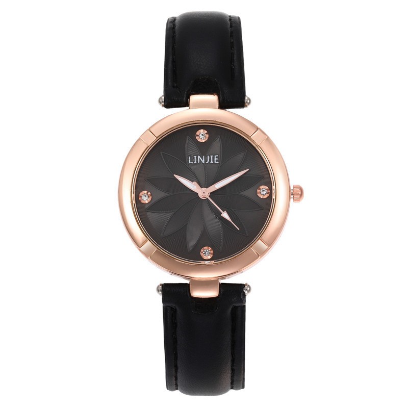 Leisure simple diamond flower inlaid women's quartz watch fashion leather strap women's watch