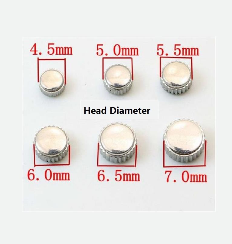 11pcs Silver Color Steel Waterproof Watch Crown 4.5mm to 7.0mm Head Diameter with 2.5mm Hole W3198