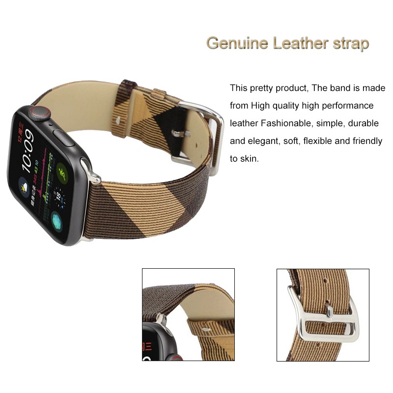 Plaid Pattern Strap for Apple Watch Band 44mm 42mm 40mm 38mm Genuine Leather Wristband Strap Bracelet for Iwatch Series 7 6 Se 54