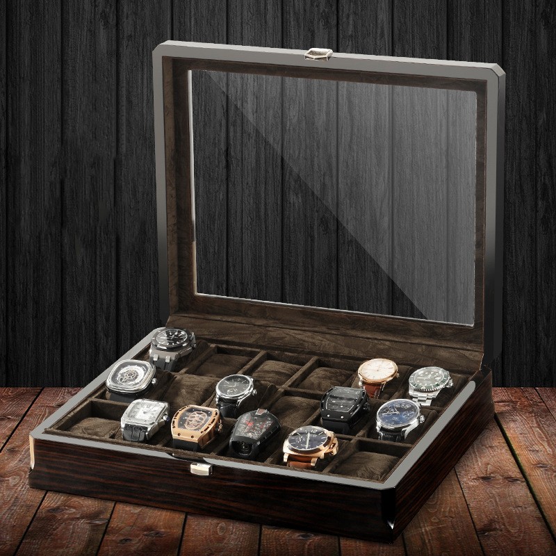 Black Watch Organizer Box Men Case Wood Casket Wooden Display Box Luxury Watches Rectangle Cabinet 6 Seat Man Storage Box