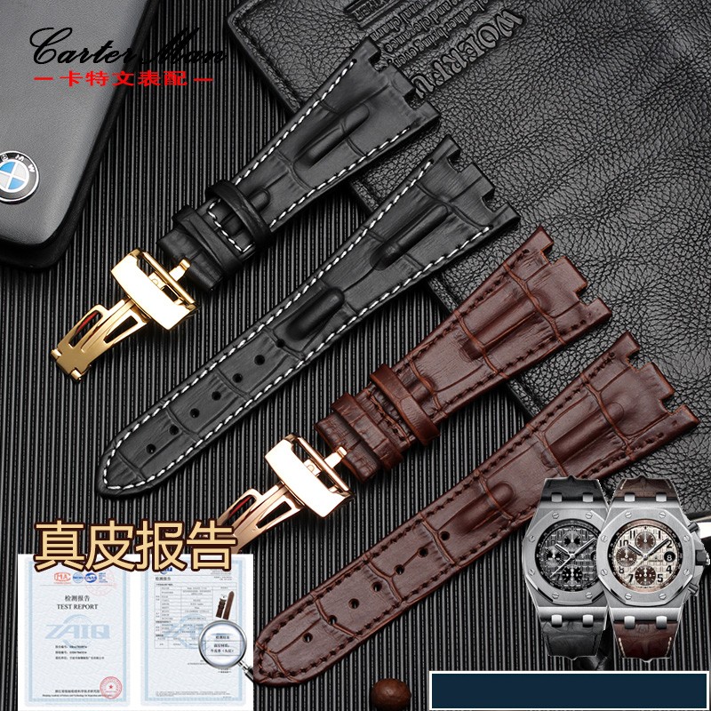 Watch Band for AP Straps 28mm Black | Blue 100% Genuine Leather Handmade Watch Strap with Steel Deploying Buckle Wristband Strap