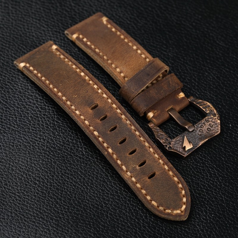 Dark brown crazy horse leather strap 20 21 22 23 24 26 mm fits bronze watch bracelet, vintage style