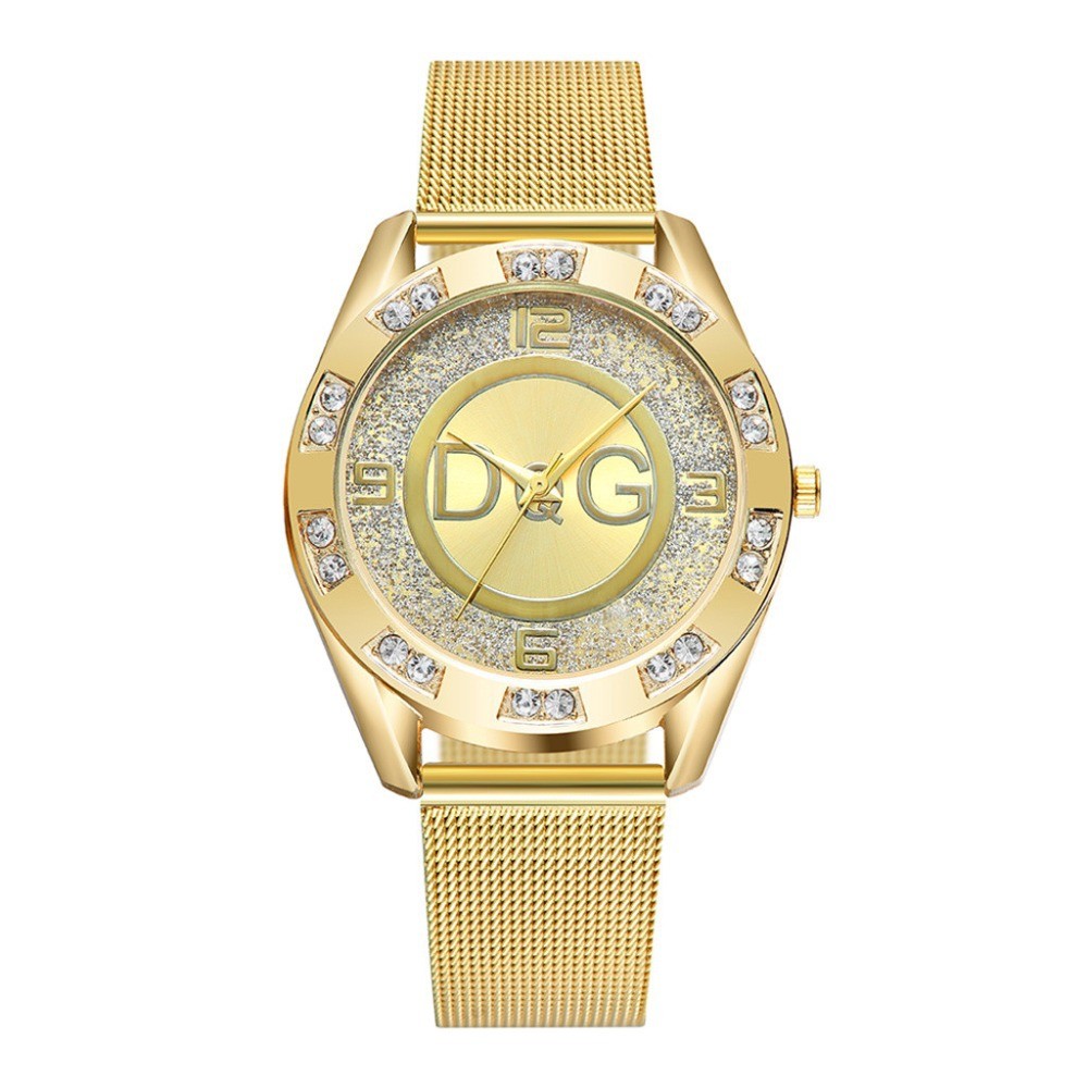 Luxury Famous Brand DQG Women Quartz Watches Stainless Steel Mesh Strap Ladies Wristwatches Diamond Ladies Watches