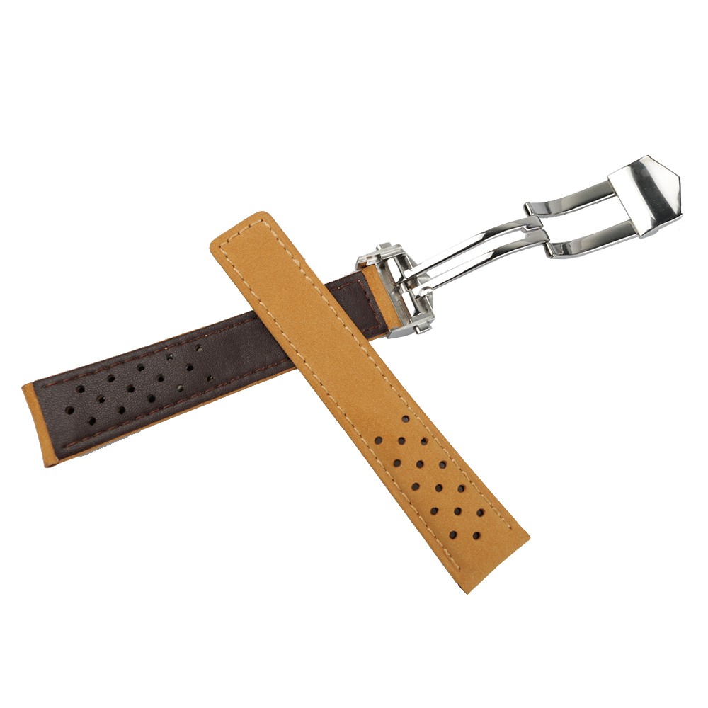 Rolamy 20 22mm Light Brown Real Calf Suede Leather Vintage Replacement Wrist Leather Watch Band Strap with Clasp for Tag Heuer