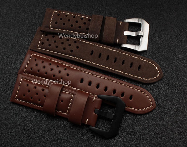 CARLYWET - Genuine leather watch strap, strap 22, 24, 26 mm, black and brown, antique watch strap with soft buckle for RADIOMIR