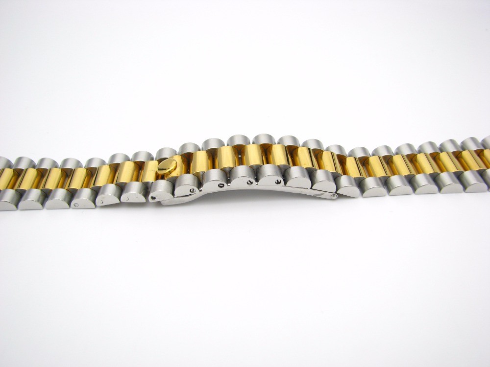 CARLYWET - Solid Curved Screw Link, 20mm, Deployment Clasp, Stainless Steel Watch Band, Strap for Rolex President