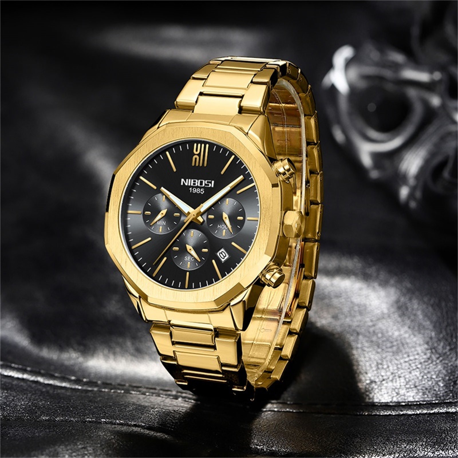 NIBOSI Fashion Gold Quartz Watches Casual Sports Waterproof Chronograph Watch Creative Irregular Man Wristwatch Relogio Masculino