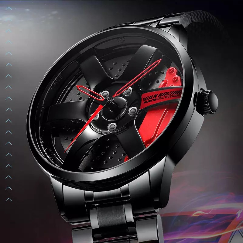 3D Spinning Unique Model Rim Watch Hub Custom Design Sports Car Frame Watch Waterproof Creative Men's Watch Wheel Wristwatch Clock