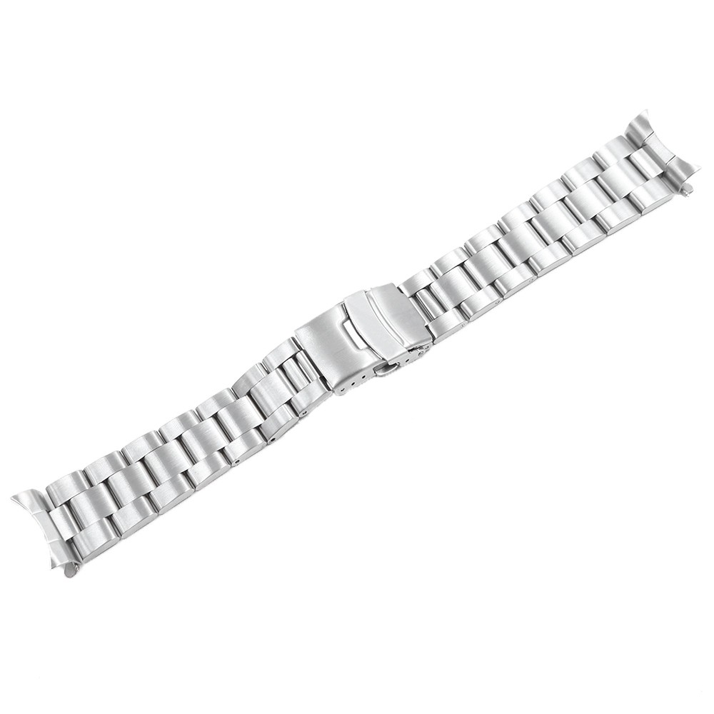 Rolamy 20 22mm Silver Brushed Hollow Curved End Solid Links Replacement Watch Band Strap Bracelet Double Push Clasp for Seiko