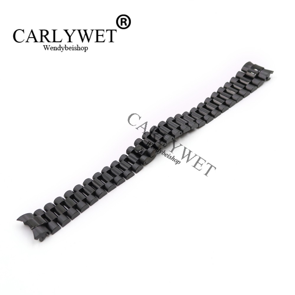 CARLYWET 20mm Silver Black Gold Middle Solid Curved End Screw Connect Stainless Steel Wrist Watch Bracelet Band For President