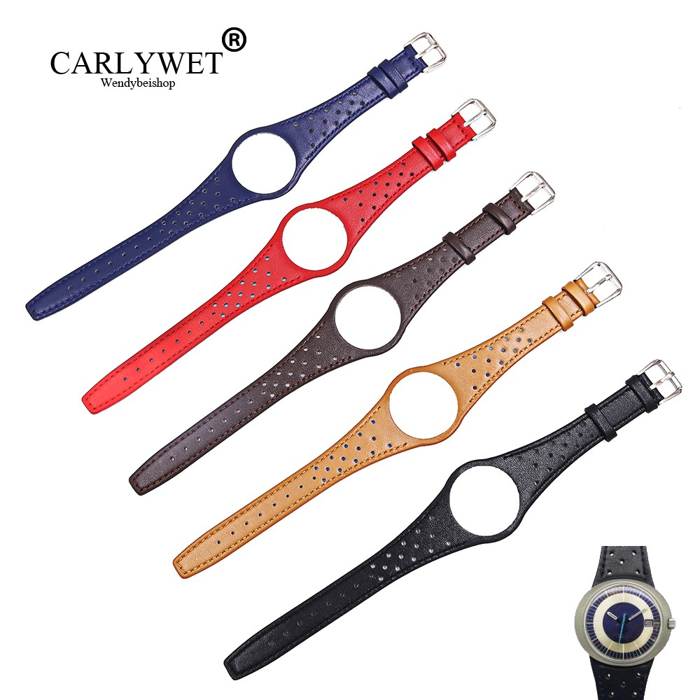 CARLYWET Red Blue Brown Black Khaki Genuine Calf Leather Watch Band Strap with Silver Steel Buckle for Omega Dynamic