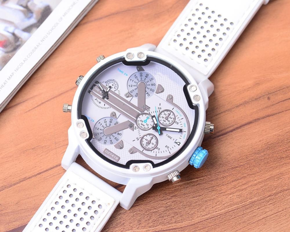 Men's big big double watch new fashion individuality clock silicone strap white quartz watch sports watch business male wristwatches