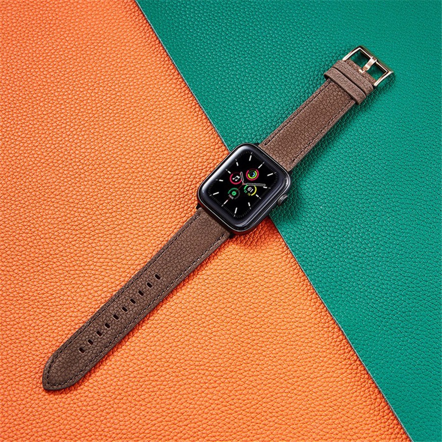 Business Style Strap for Apple Watch Series 40 44mm Litchi Grain Leather Buckle Band for iWatch 2 3 4 5 6 SE 38 42mm Watch Band