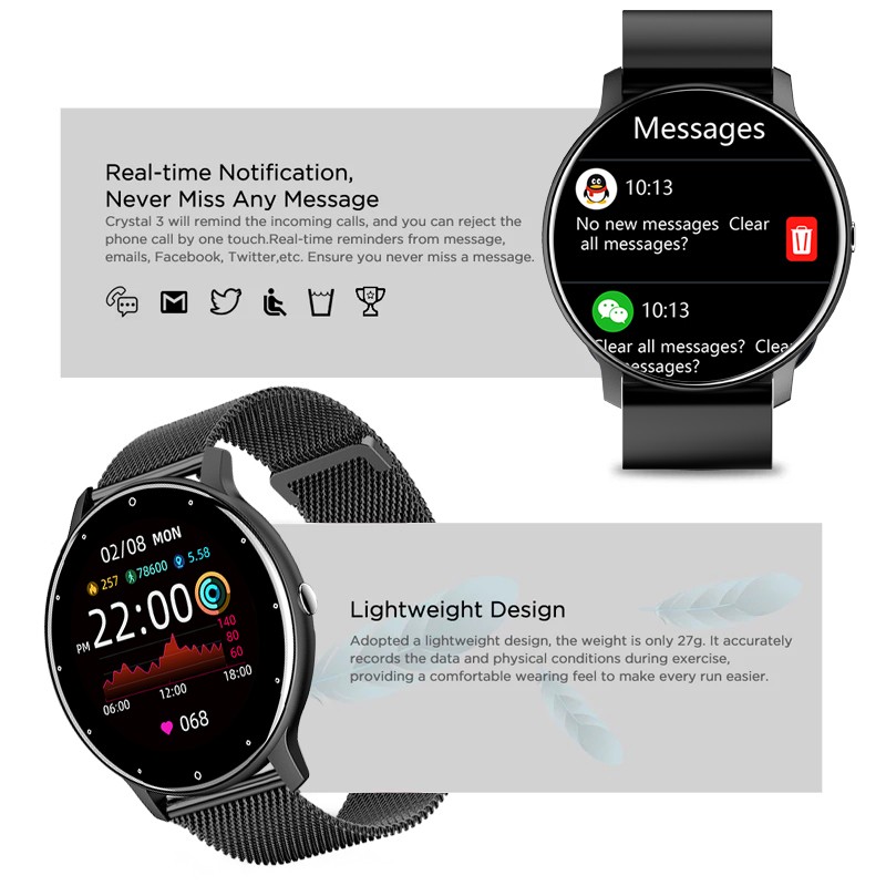 2022 Smart Watch Ladies Full Touch Screen Sport Fitness Watch IP67 Waterproof Bluetooth Android iOS Female Smart Watch