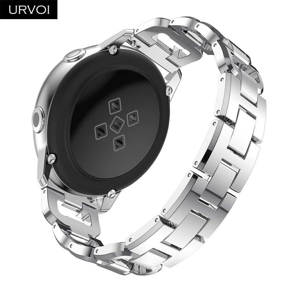 URVOI Band for Galaxy Watch Active 42 46mm S3 D Style Stainless Steel Strap Cuff Fold Over Clasp Zircon Quick Release Pins Wrist