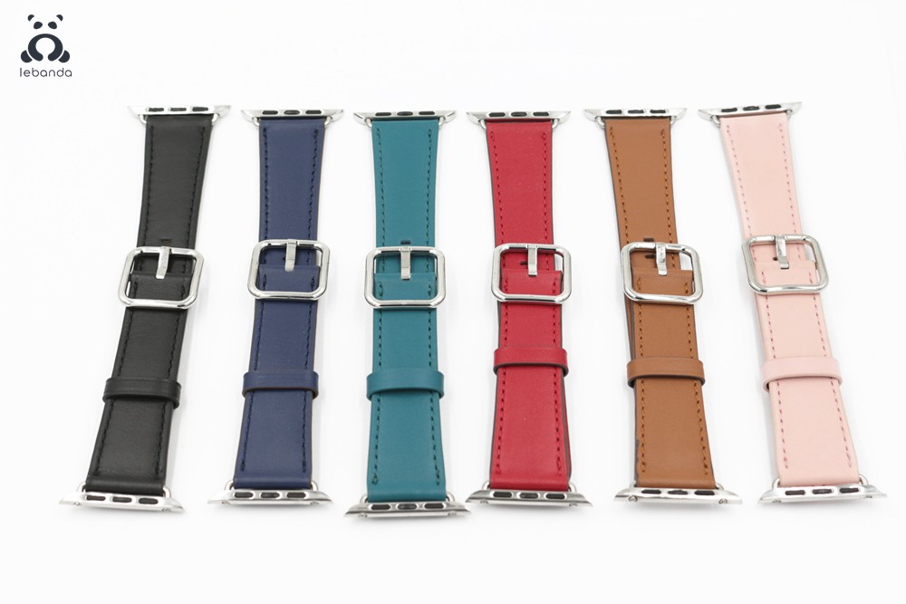 Lebanda Classic Fit Strap For Apple Watch Series 7 6 SE 5 4 3 Strap Fit For iwatch Calfskin Leather Modern Design Square Buckle