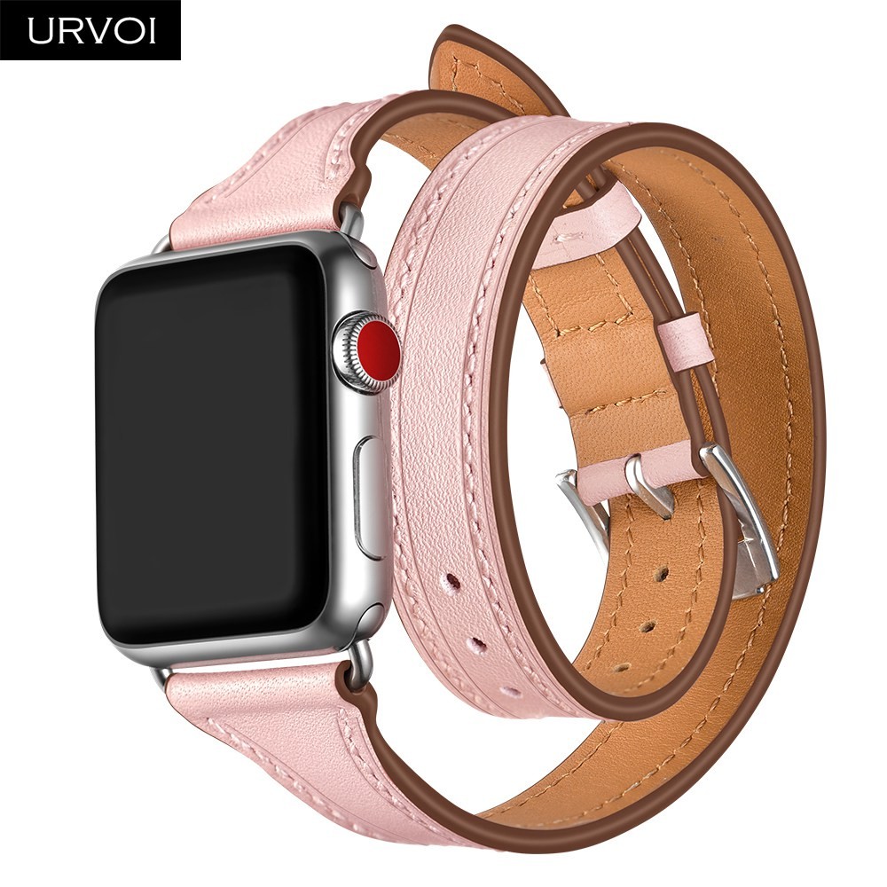 URVOI Double Round for Apple Watch Band Series 7 6 SE 5 4 3 Luxury Strap for iWatch Soft Genuine Leather Wrist Loop 40 41 44 45mm