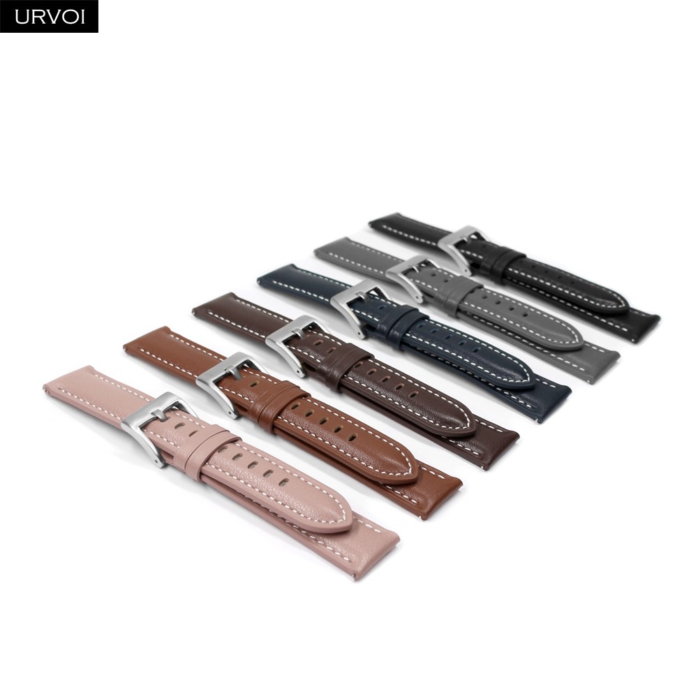 URVOI 22/20mm Band for Galaxy Watch 4 3 Active 41/45mm Genuine Leather Strap for Huawei Watch GT 2 Quick Release Pin Replacement