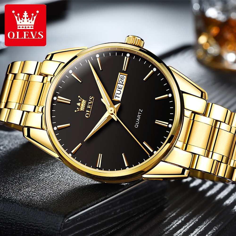 OLEVS Men's Watches Water Resistant Stainless Steel Gold Color Luxury Brand Quartz Men Wrist Watches