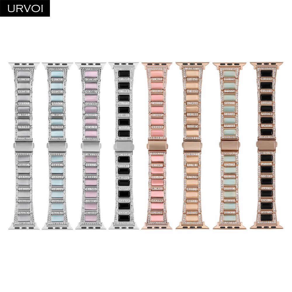 URVOI Metal Strap for Apple Watch Series 7 6 SE 5 4 3 2 1 Band for iwatch strap with Opal Luxury Glitter Shiny Stone 40mm 44mm