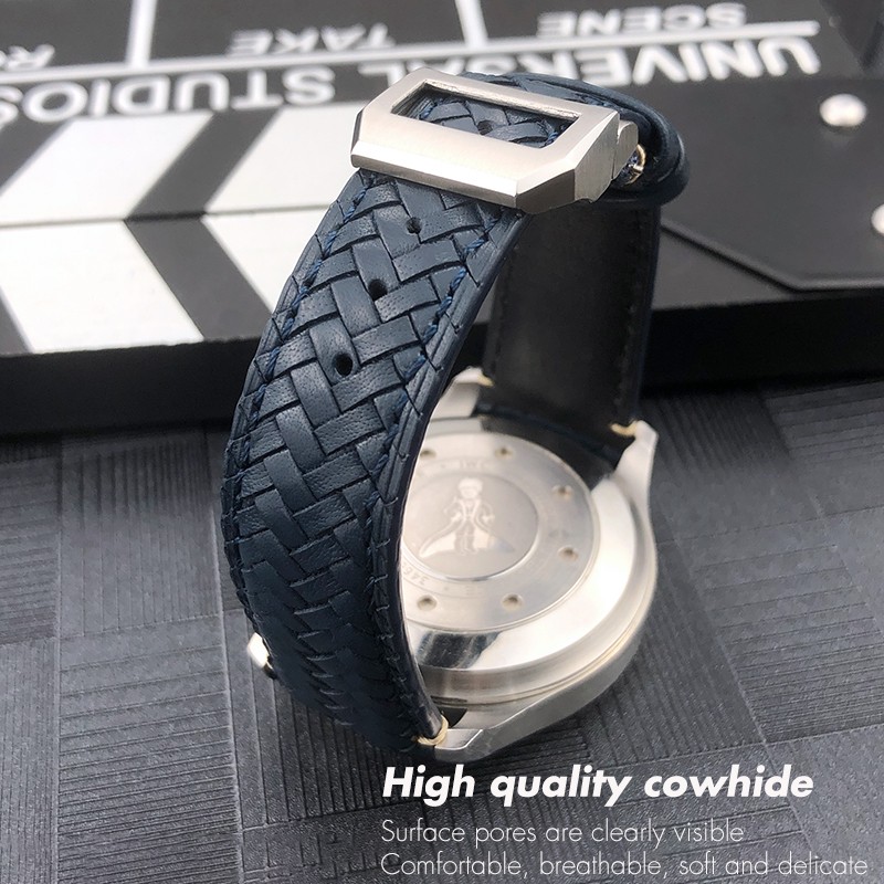 20 21mm 22mm High Quality Cow Leather Woven Watchband Fit For IWC Portugal Pilot Watches Curved End Genuine Leather Watch Strap