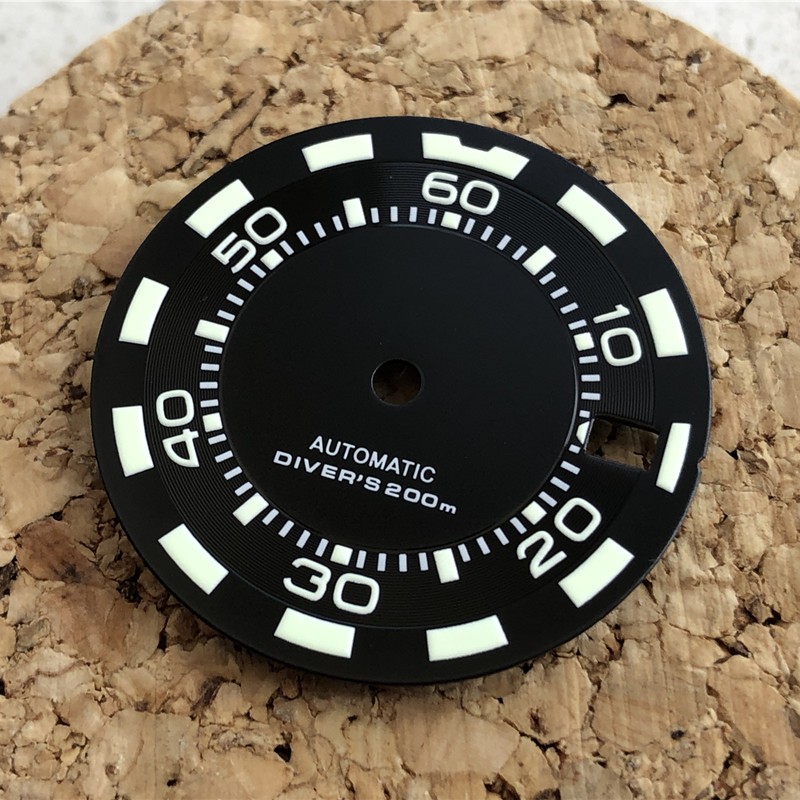 S-Watch dial for NH35 Movement Super Green Loom 28.5mm Fit SKX007/009 with Logo and Black Color