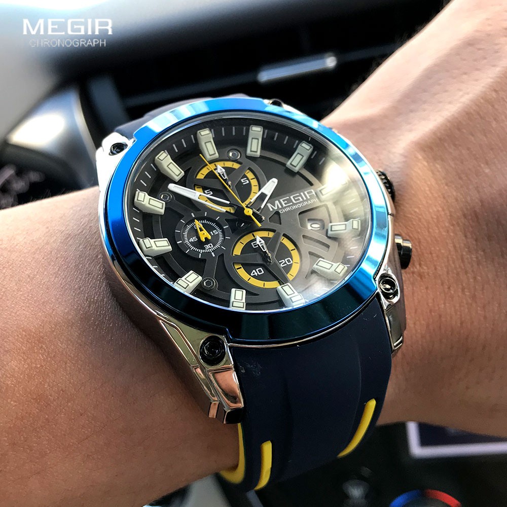 MEGIR Men Sports Military Watches Men Waterproof Fashion Blue Silicone Strap Wristwatch Man Luxury Top Brand Luminous Watch