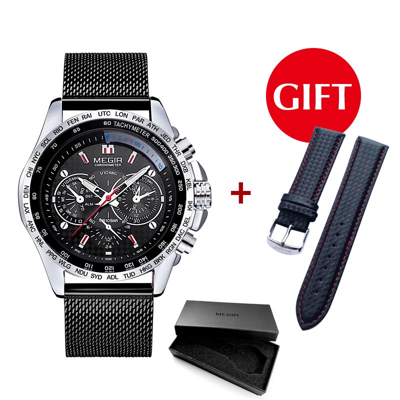MEGIR Fashion Quartz Watches Men Luxury Mesh Strap Waterproof Wristwatch Decorative Chronograph Watch Man Relogio Masculino 1010
