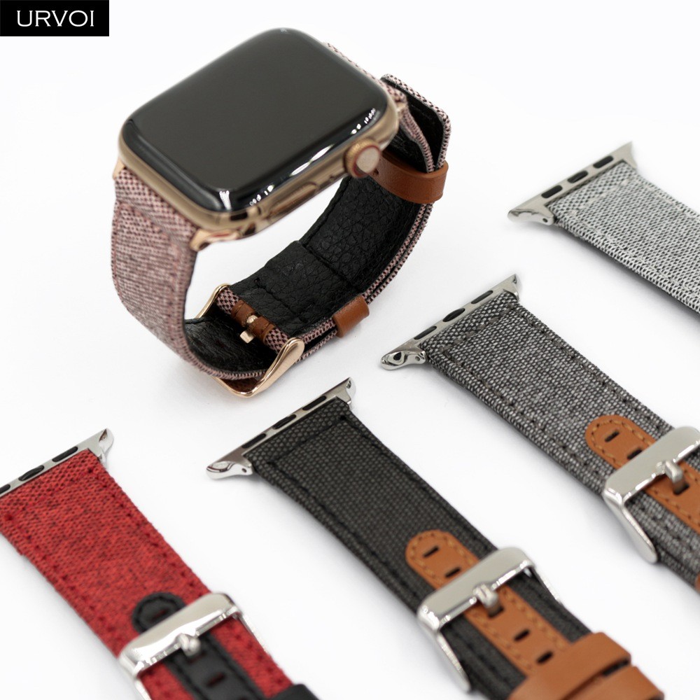 URVOI حزام ل أبل ساعة 7 6 SE 5 4 3 2 1 الفرقة ل iwatch قماش الفرقة 41 45 مللي متر براني نمط جلد الظهر ساعة accessoiries