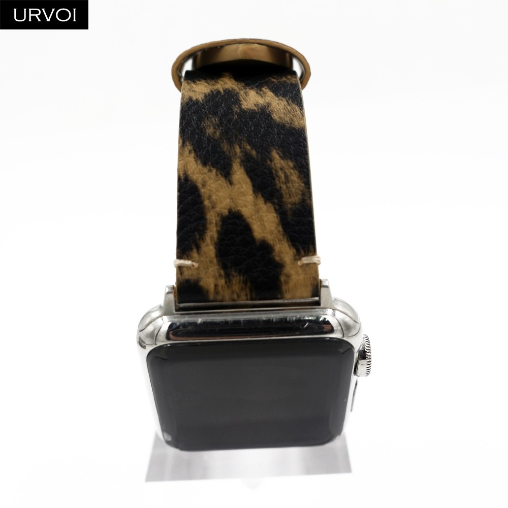 URVOI band for apple watch series 7 6 5 4 3 2 1 SE PU leather with leopard print strap for iWatch microfiber modern design