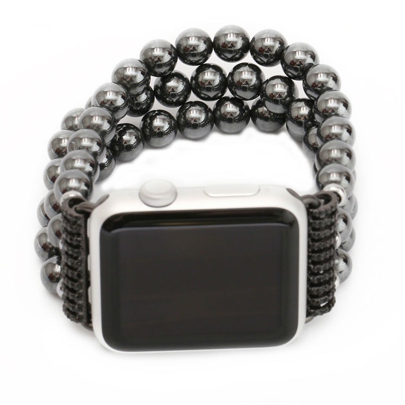URVOI strap for apple watch 7 6 SE 5 4 3 2 1 luxury wood hematite design with fashion iwatch wrist spiral elastic cord strap