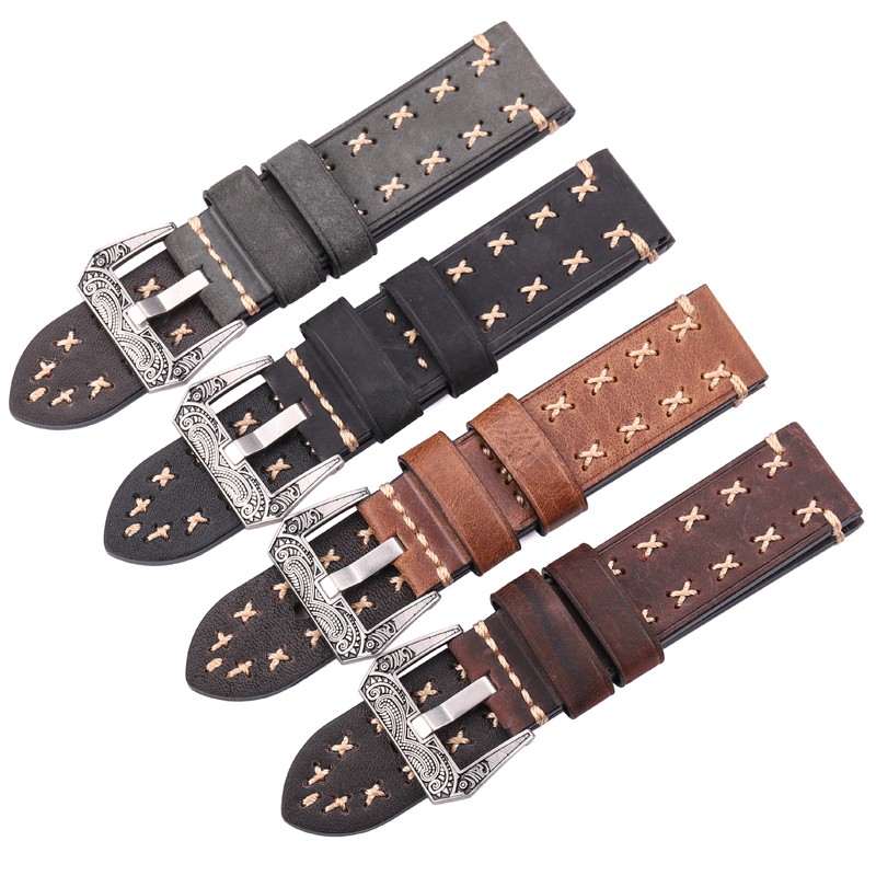 Handmade Watchbands With Retro Stainless Steel Buckle 22mm 24mm Men Women Genuine Leather Watch Band Strap Strap Watch Accessorie