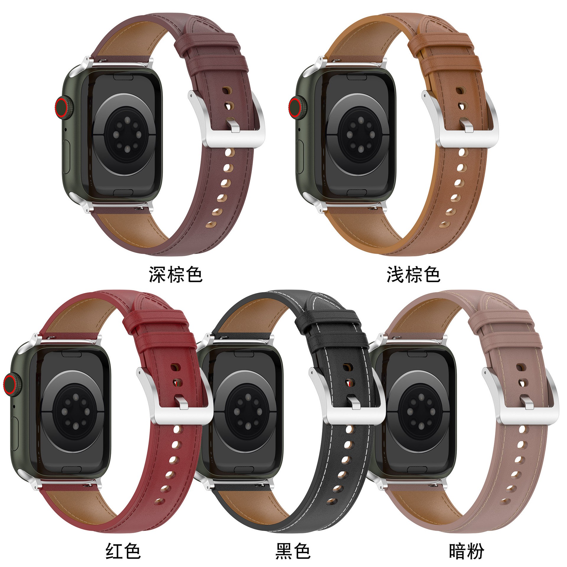 Business Real Leather Loop Bracelet Strap Band for Apple Watch SE 7654 42mm 38mm 44mm 40mm Strap on Smart iWatch 7 Watchband 45mm