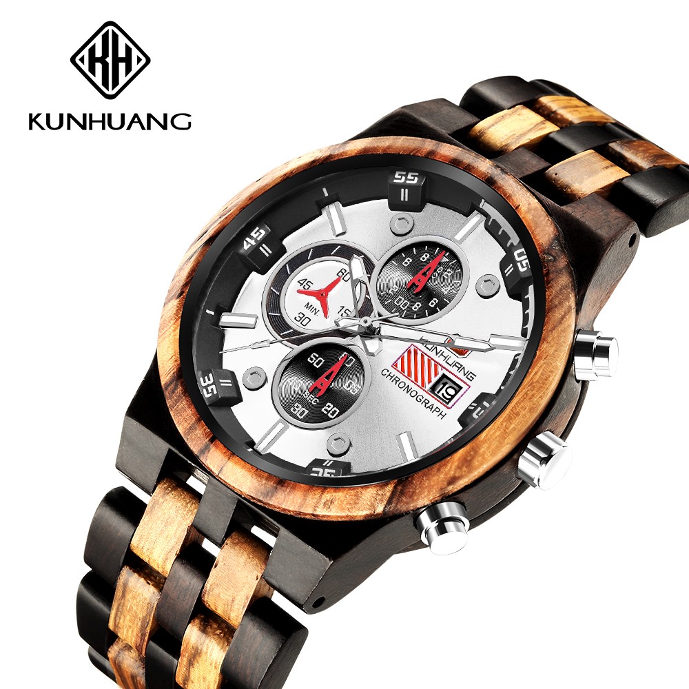 Top Brand Luxury Men's Sports Watches Fashion Casual Wooden Quartz Watch Multifunction Men Wrist Watch Male Clock relogio