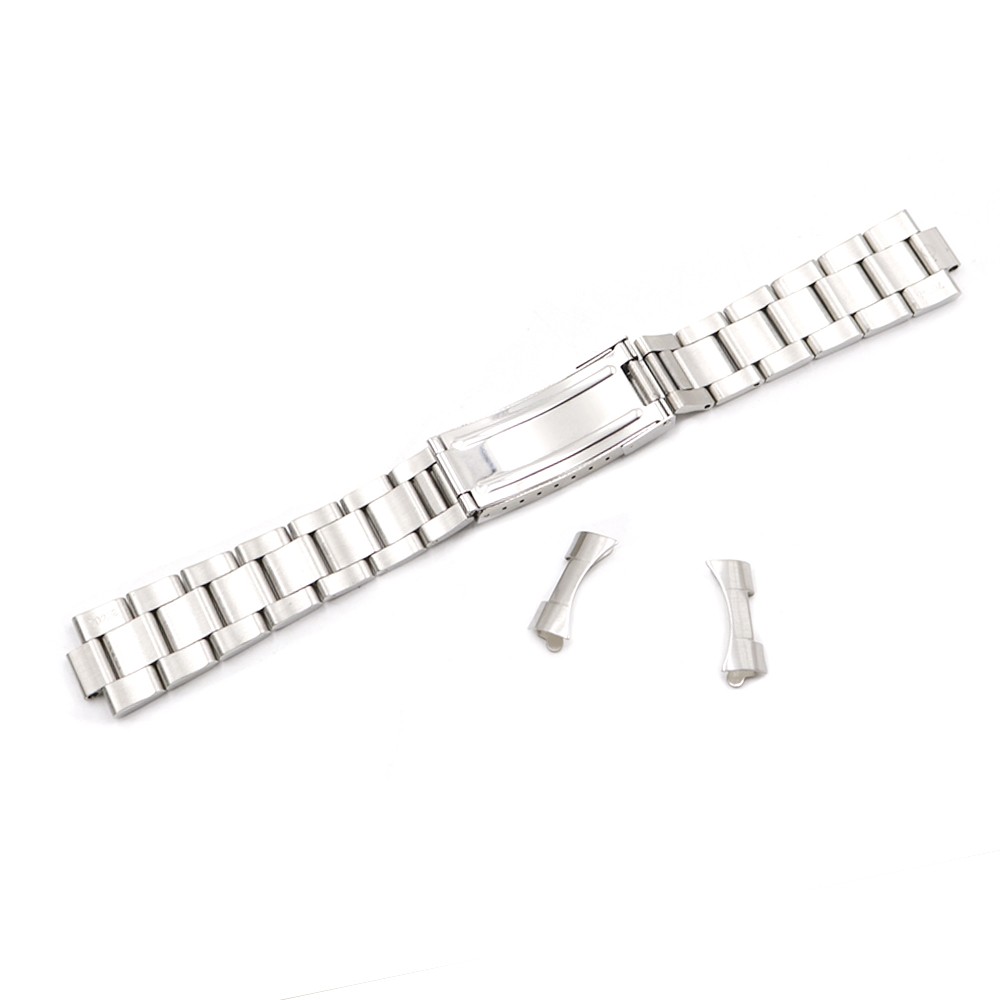 CARLYWET 20mm Steel Watch Band Hollow Curved End Glide Clasp Silver Brushed Bracelet for Rolex Vintage Submarines Oyster