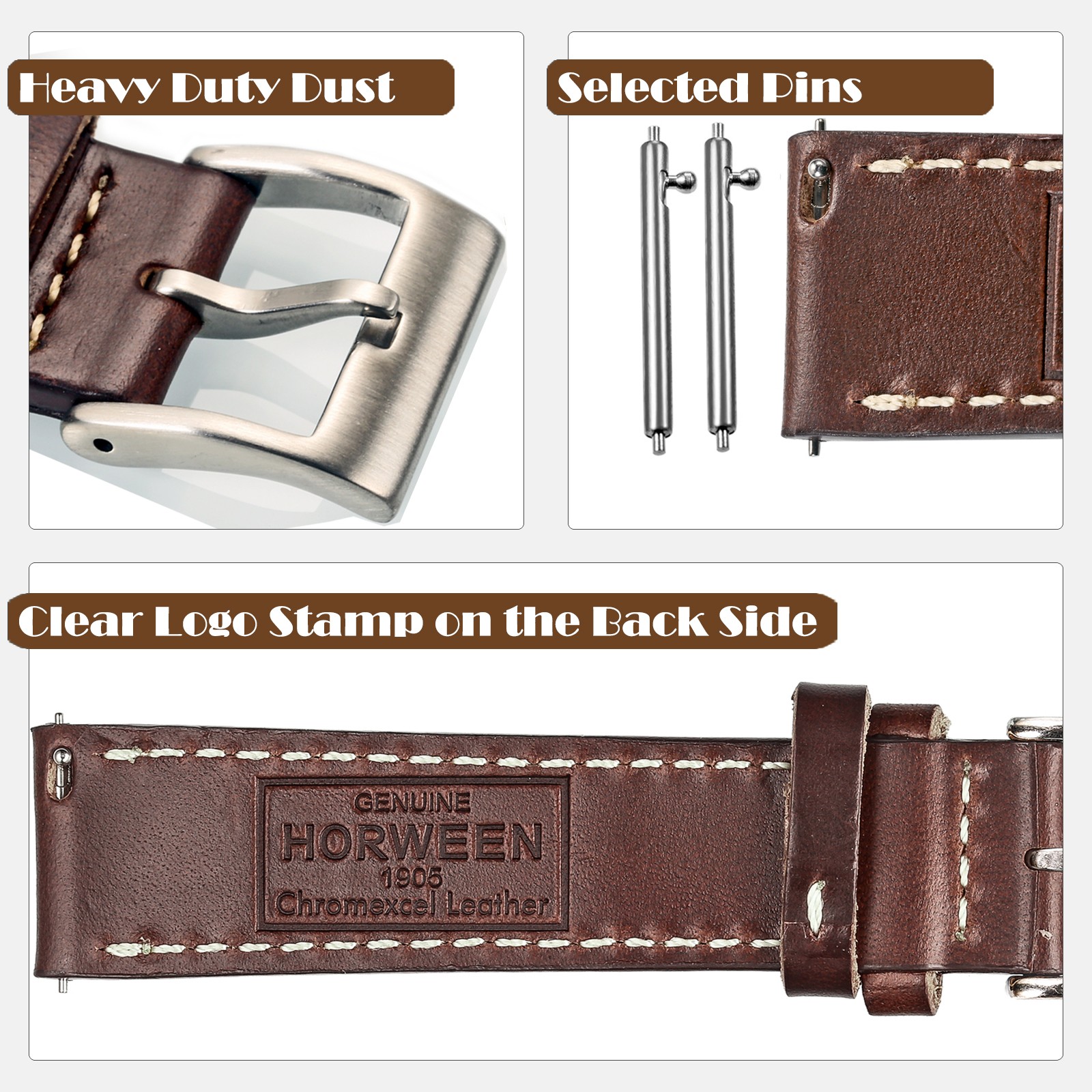 High Quality Horween Genuine Leather Straps Brown Soft Wrap Handmade Horse Leather Watch Strap 18mm 20mm 22mm